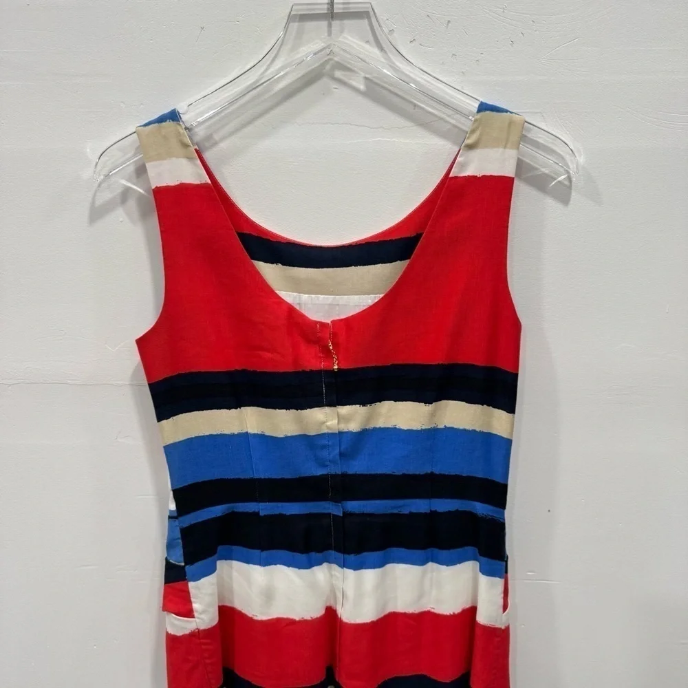 Kate Spade Jillian Stripe Sleeveless Dress Linen Cotton Bow Front Size 4